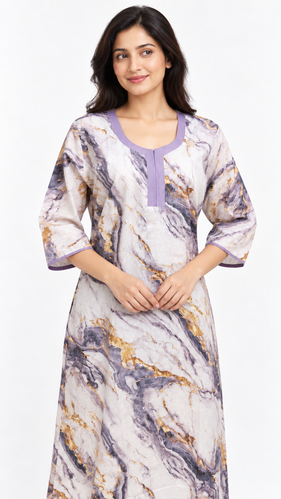 Nighty - Ziva, lavender marble print, close-up view (B2)