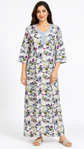Nighty - Ziva, watercolour floral print, full-length view (D1)