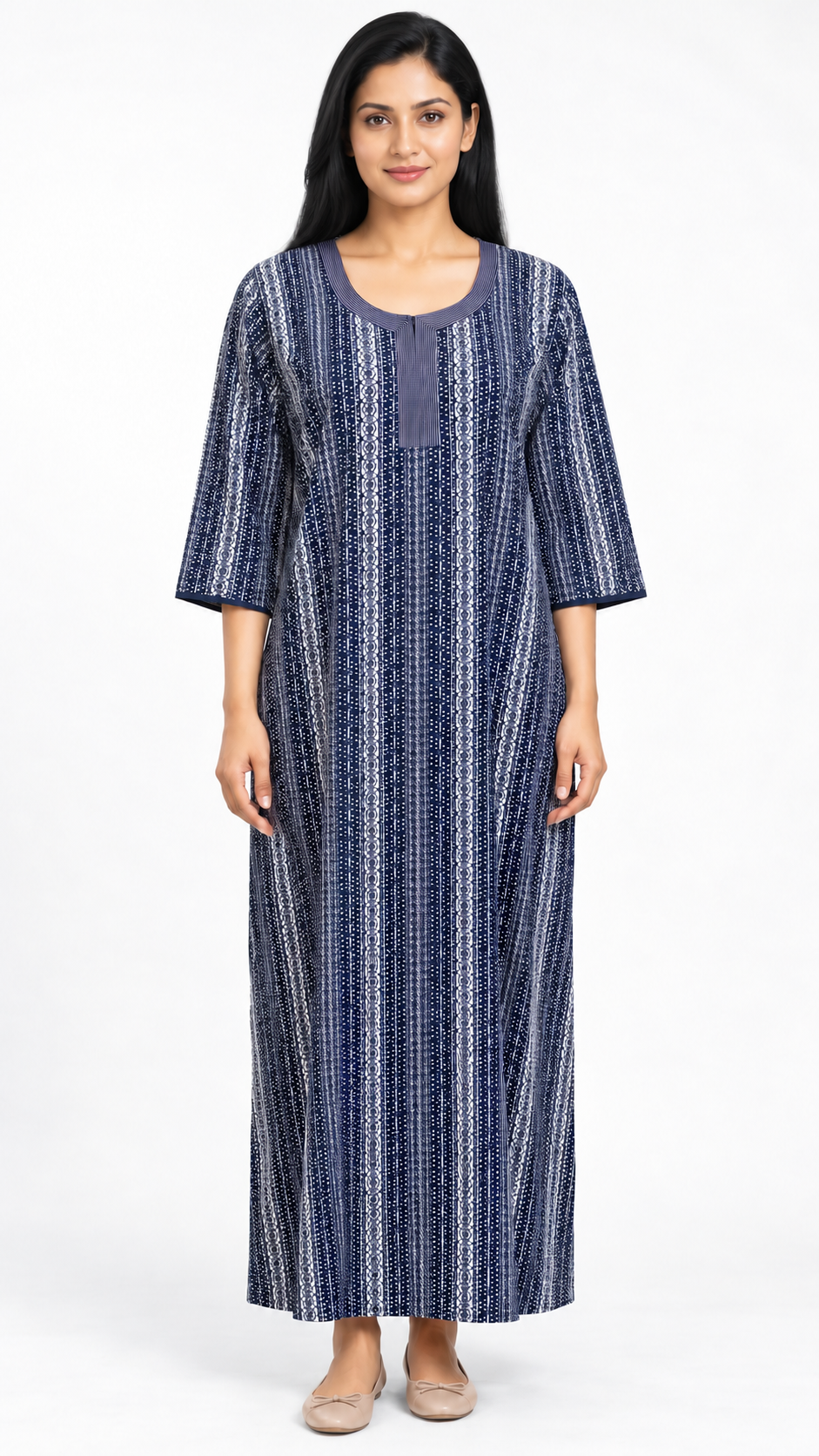 Nighty - Ziva, navy stripe print, full-length view (F1)
