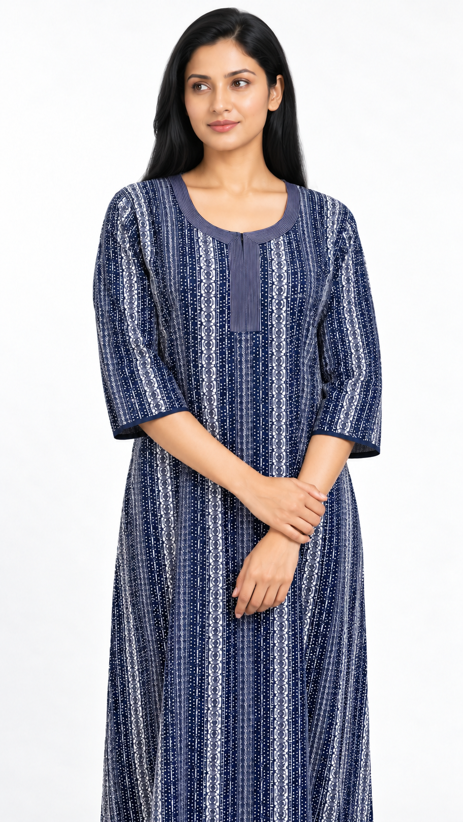 Nighty - Ziva, navy stripe print, close-up view (F2)