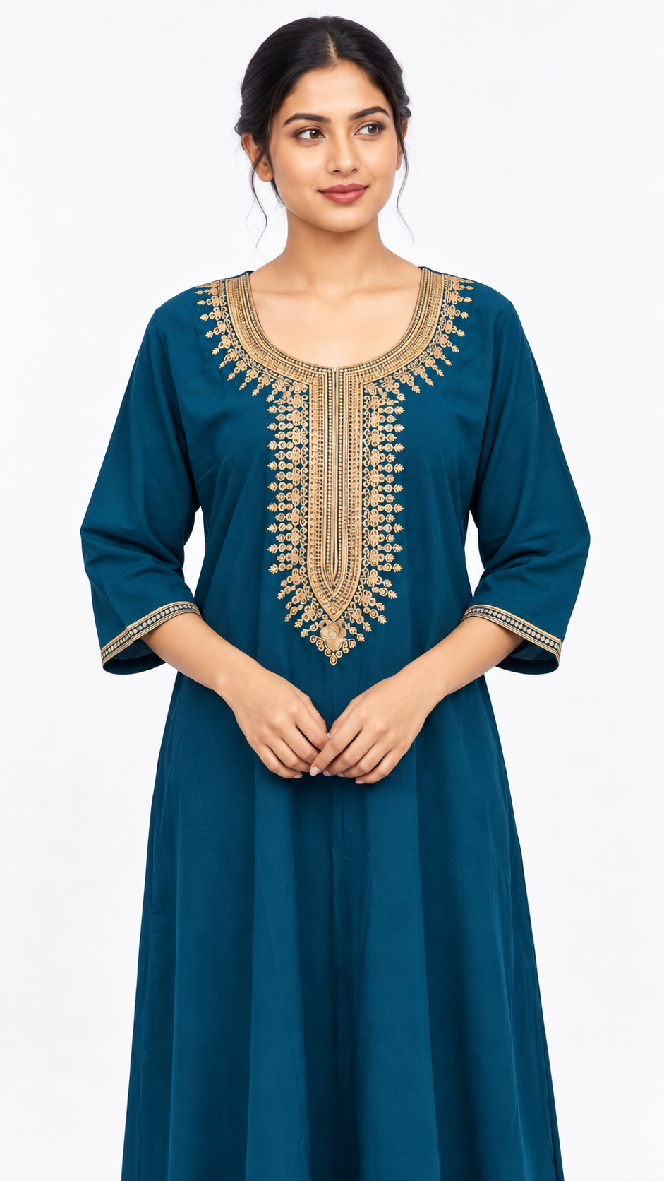 Nighty - Ziva, teal with gold embroidery, close-up view (H2)